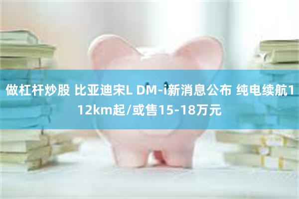 做杠杆炒股 比亚迪宋L DM-i新消息公布 纯电续航112km起/或售15-18万元