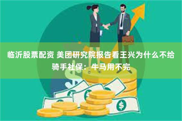 临沂股票配资 美团研究院报告看王兴为什么不给骑手社保：牛马用不完